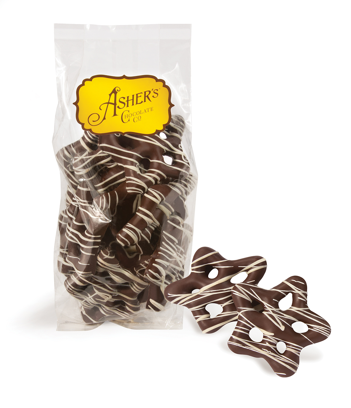 (A)  SNOWFLAKE PRETZELS DK/ WH 4 OZ BAG 10 CT(X)
